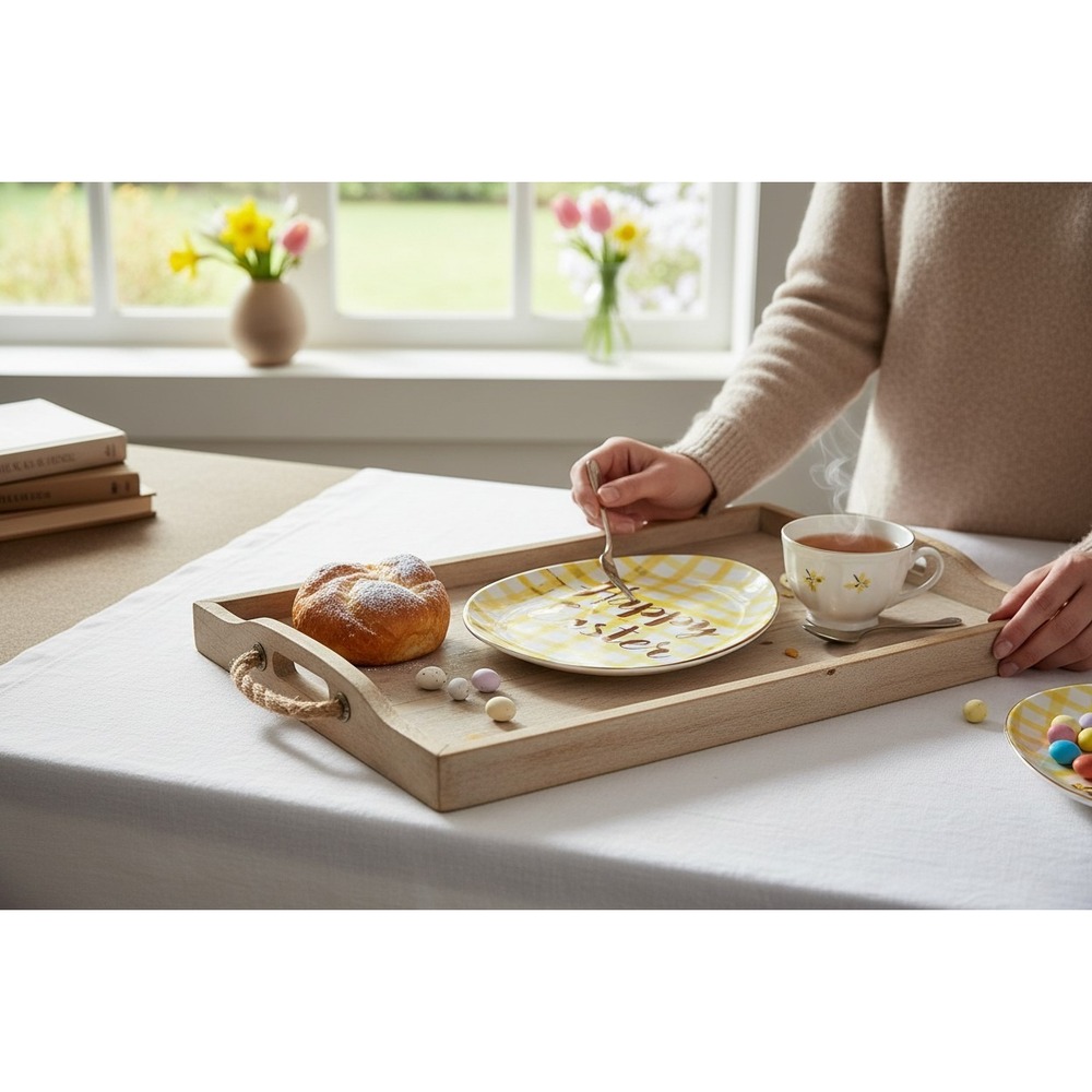 Arlington Designs Easter Egg Platter Yellow Gingham Gold Fair Happy Easter Decor